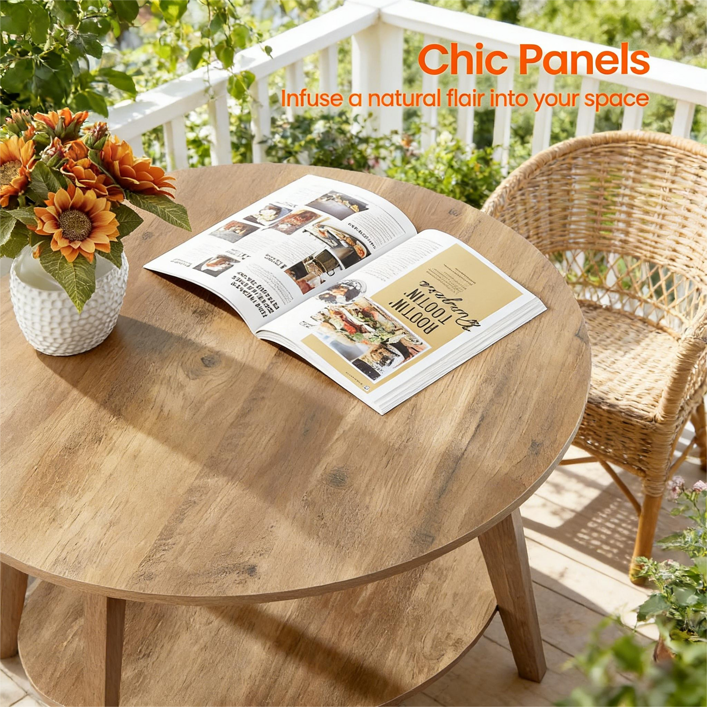 2-Tier Round Wooden Coffee Table