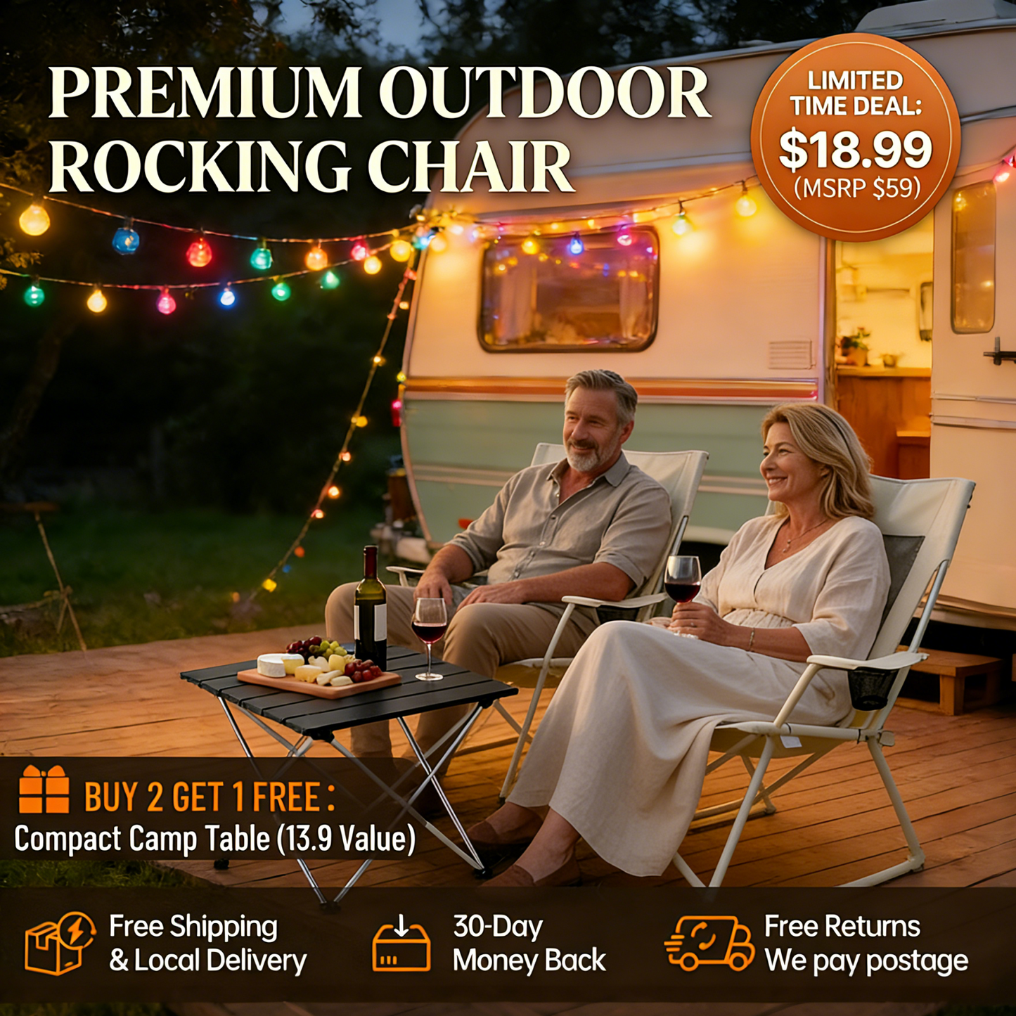 WarmNest Spring-Action Outdoor Rocking Chair for Camping & Patio