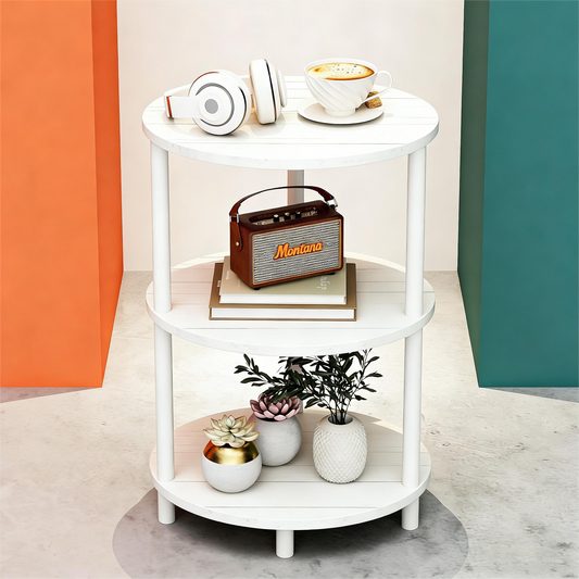 3-Tier White Round Side Storage Table