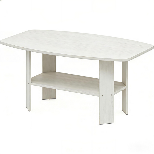 2-Tier Oval White Coffee Table