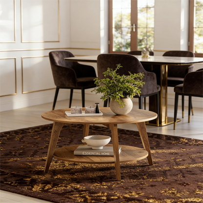 2-Tier Round Wooden Coffee Table