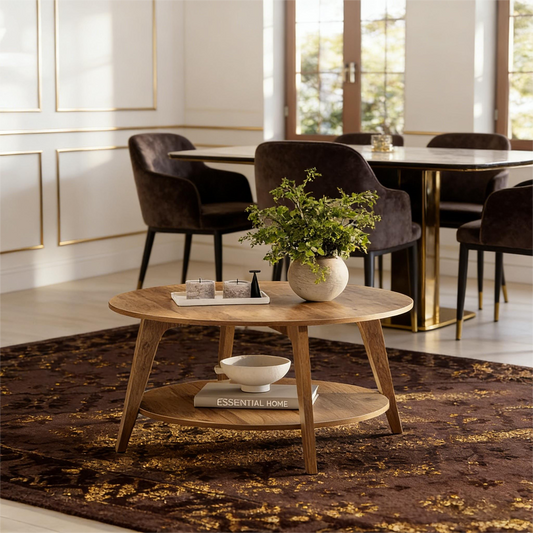 2-Tier Round Wooden Coffee Table