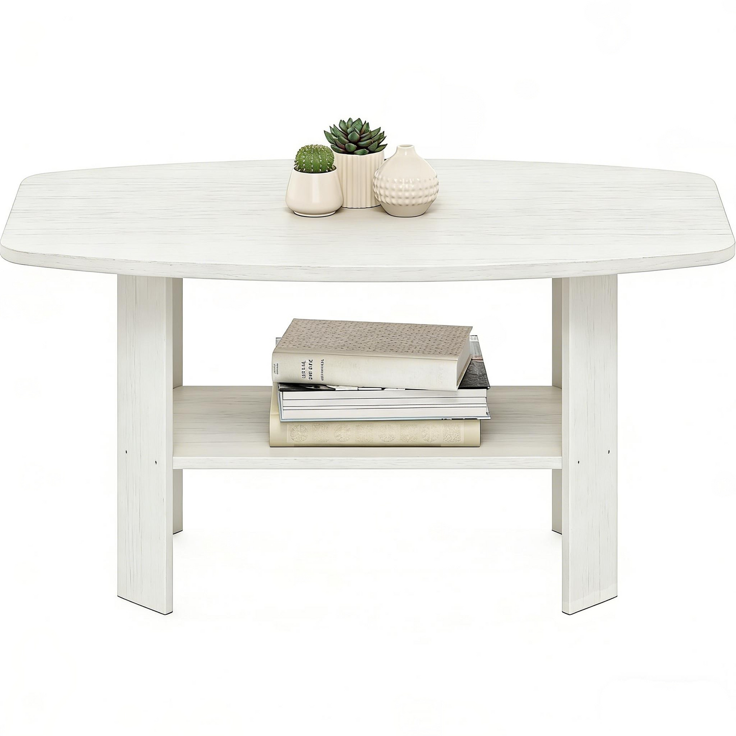 2-Tier Oval White Coffee Table