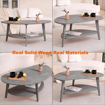 2-Tier Oval Solid Wood Coffee Table