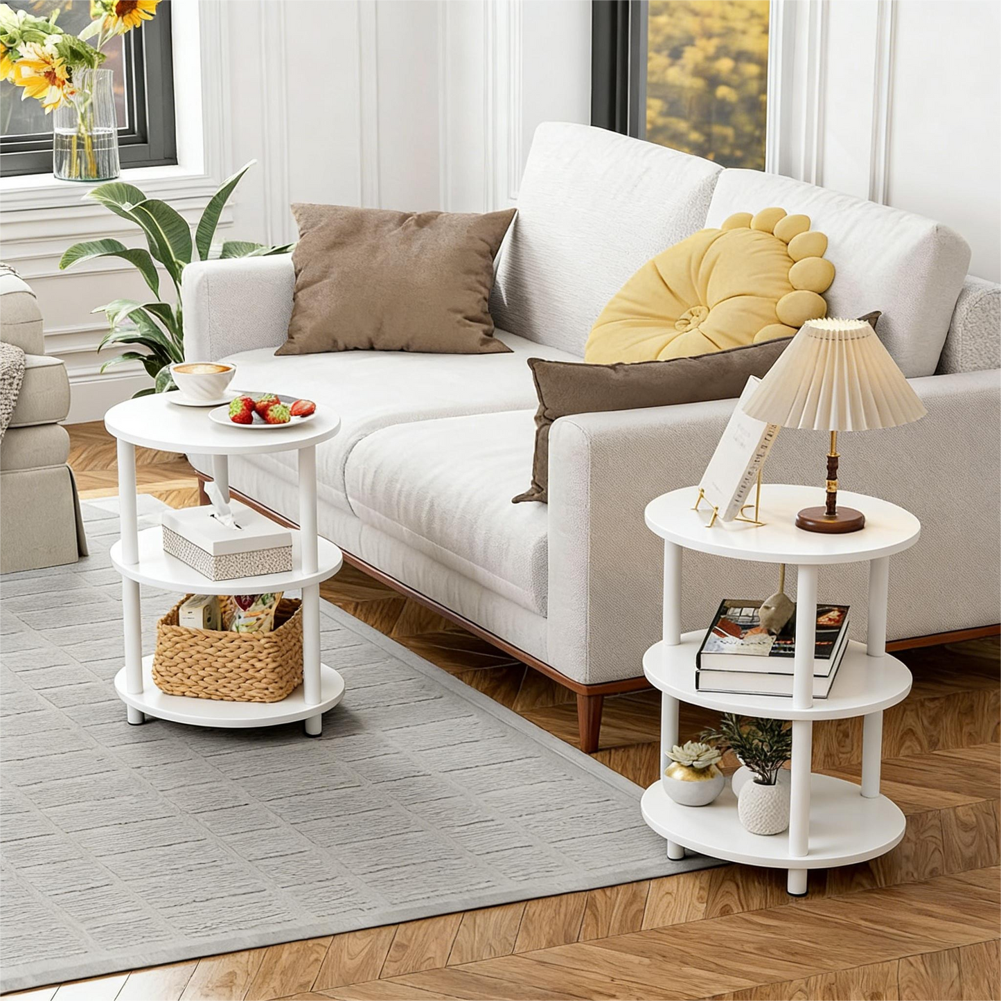 3-Tier White Round Side Storage Table