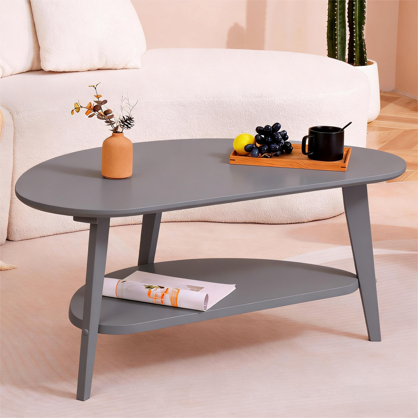 2-Tier Oval Solid Wood Coffee Table