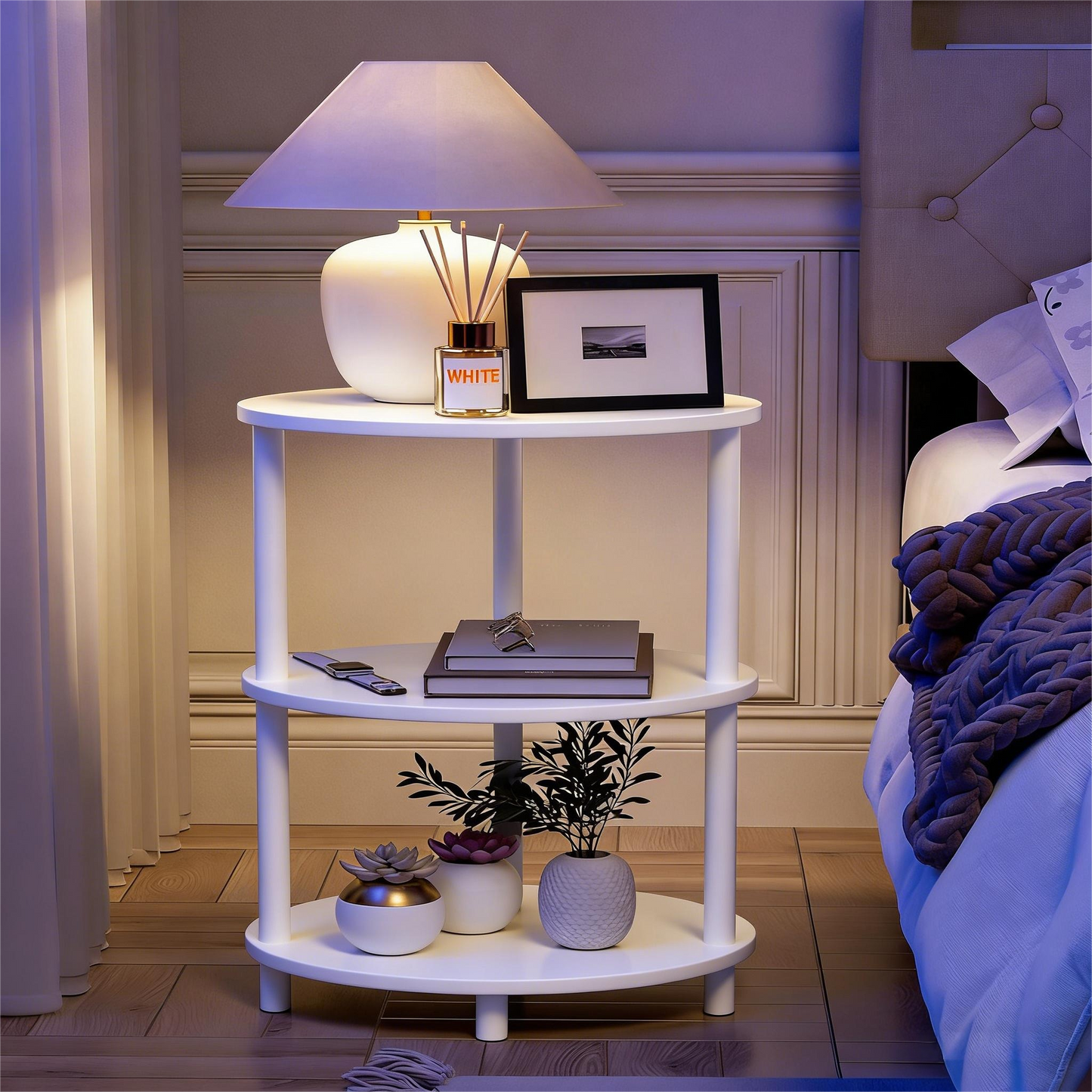 3-Tier White Round Side Storage Table