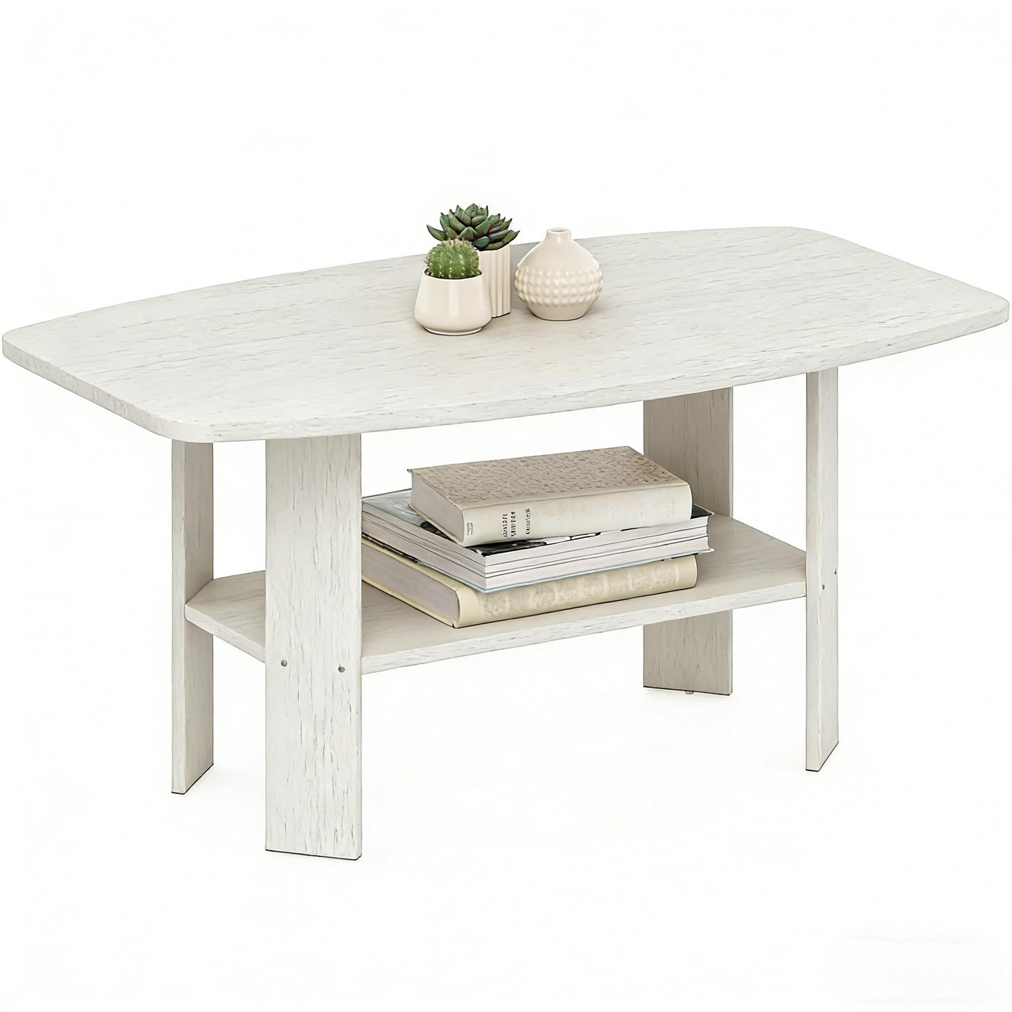 2-Tier Oval White Coffee Table