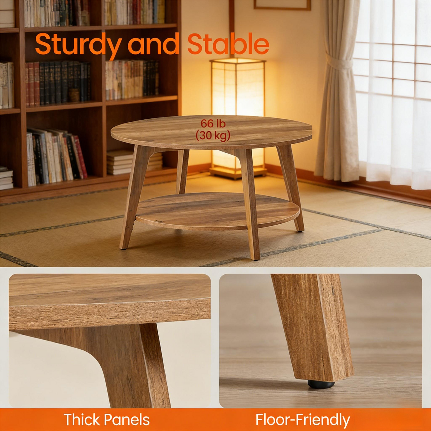 2-Tier Round Wooden Coffee Table