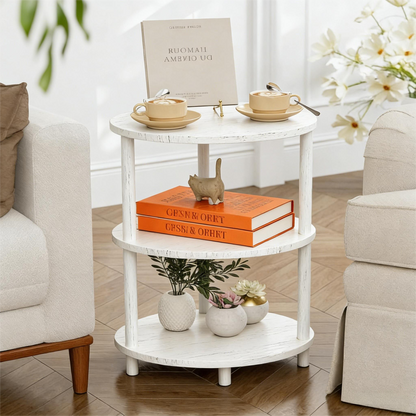3-Tier White Round Side Storage Table