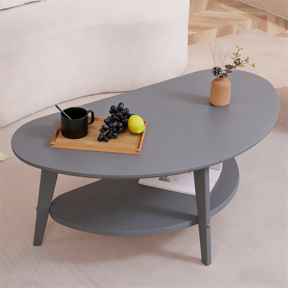 2-Tier Oval Solid Wood Coffee Table