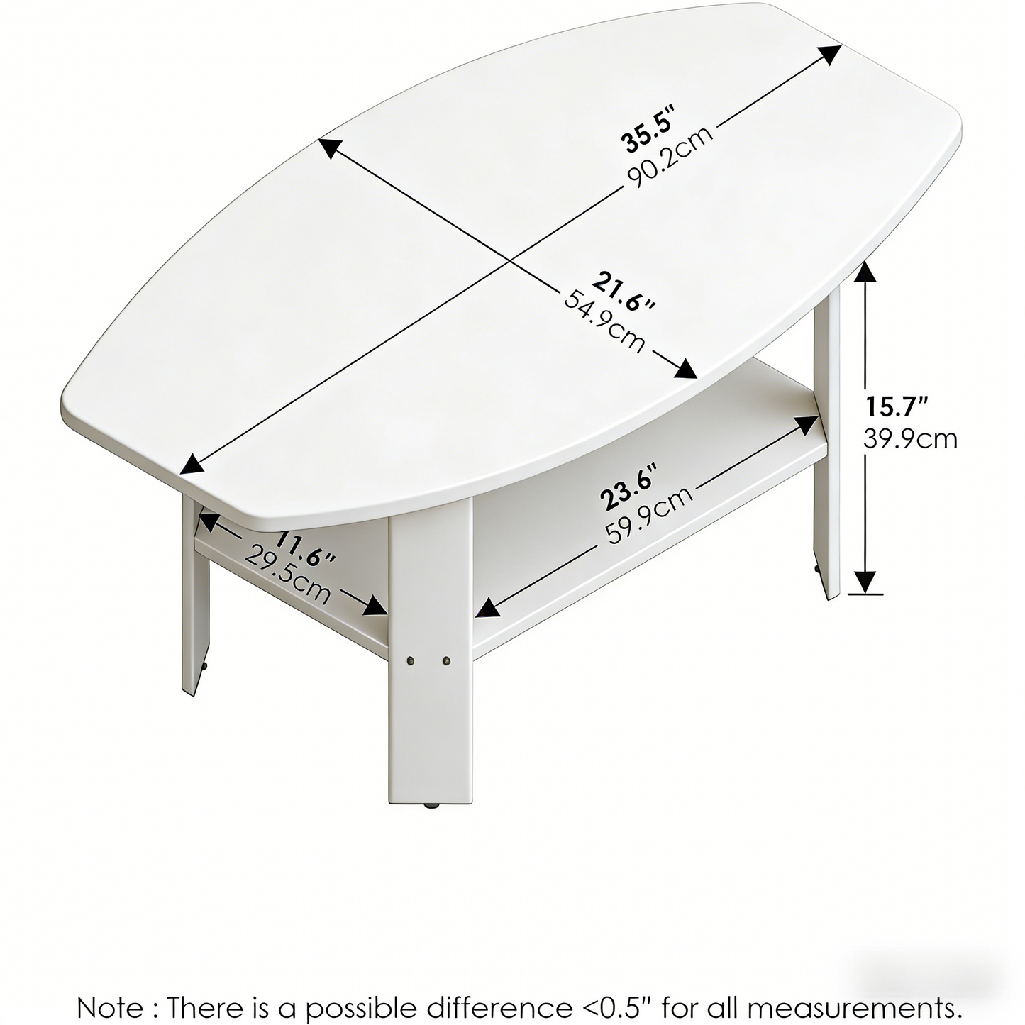 2-Tier Oval White Coffee Table