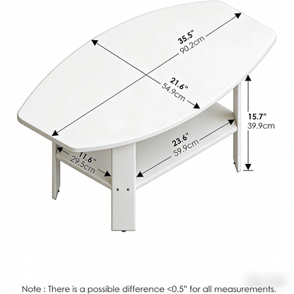 2-Tier Oval White Coffee Table