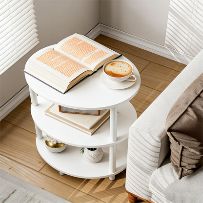 3-Tier White Round Side Storage Table