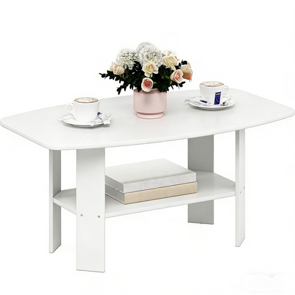2-Tier Oval White Coffee Table