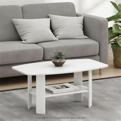 2-Tier Oval White Coffee Table