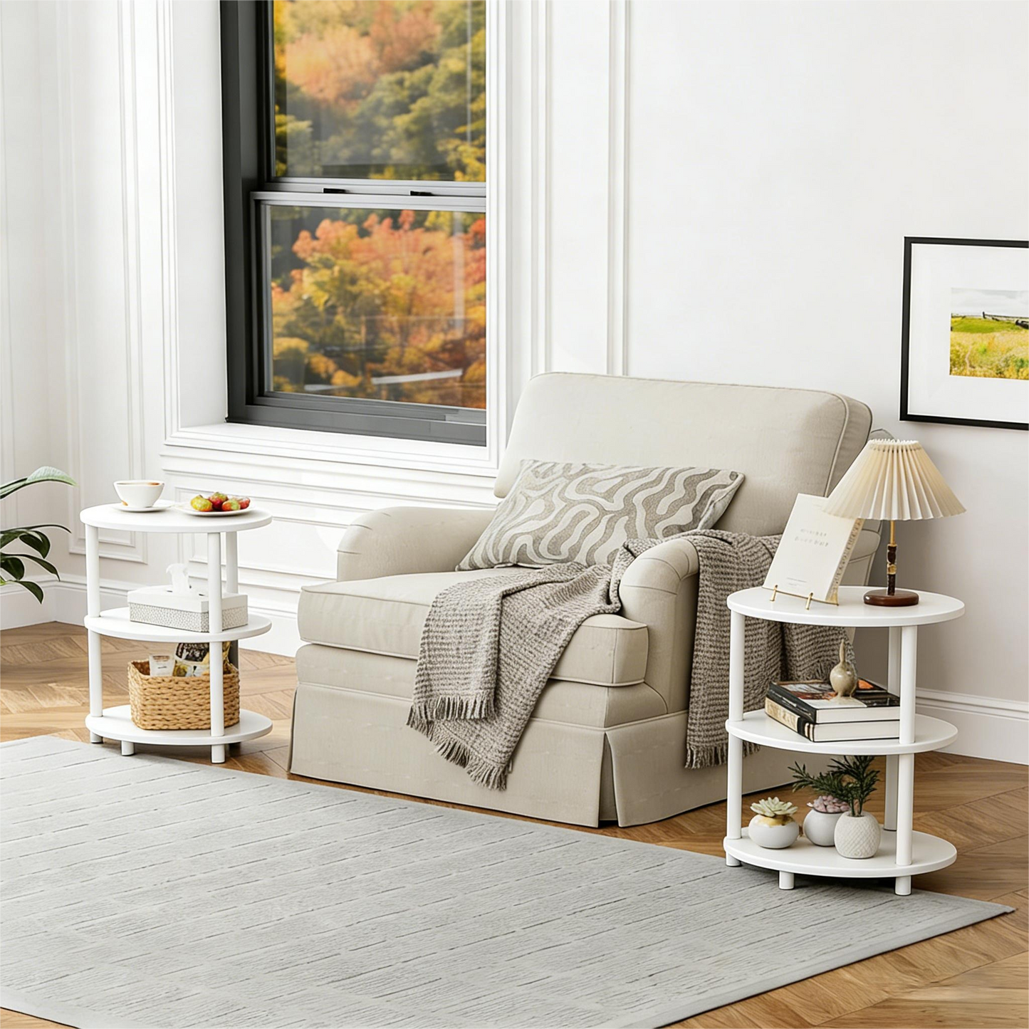 3-Tier White Round Side Storage Table