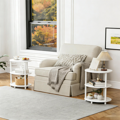 3-Tier White Round Side Storage Table