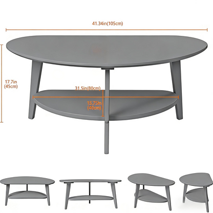 2-Tier Oval Solid Wood Coffee Table