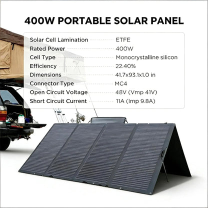400W Portable Solar Panel, Foldable, IP68 Waterproof with Stand